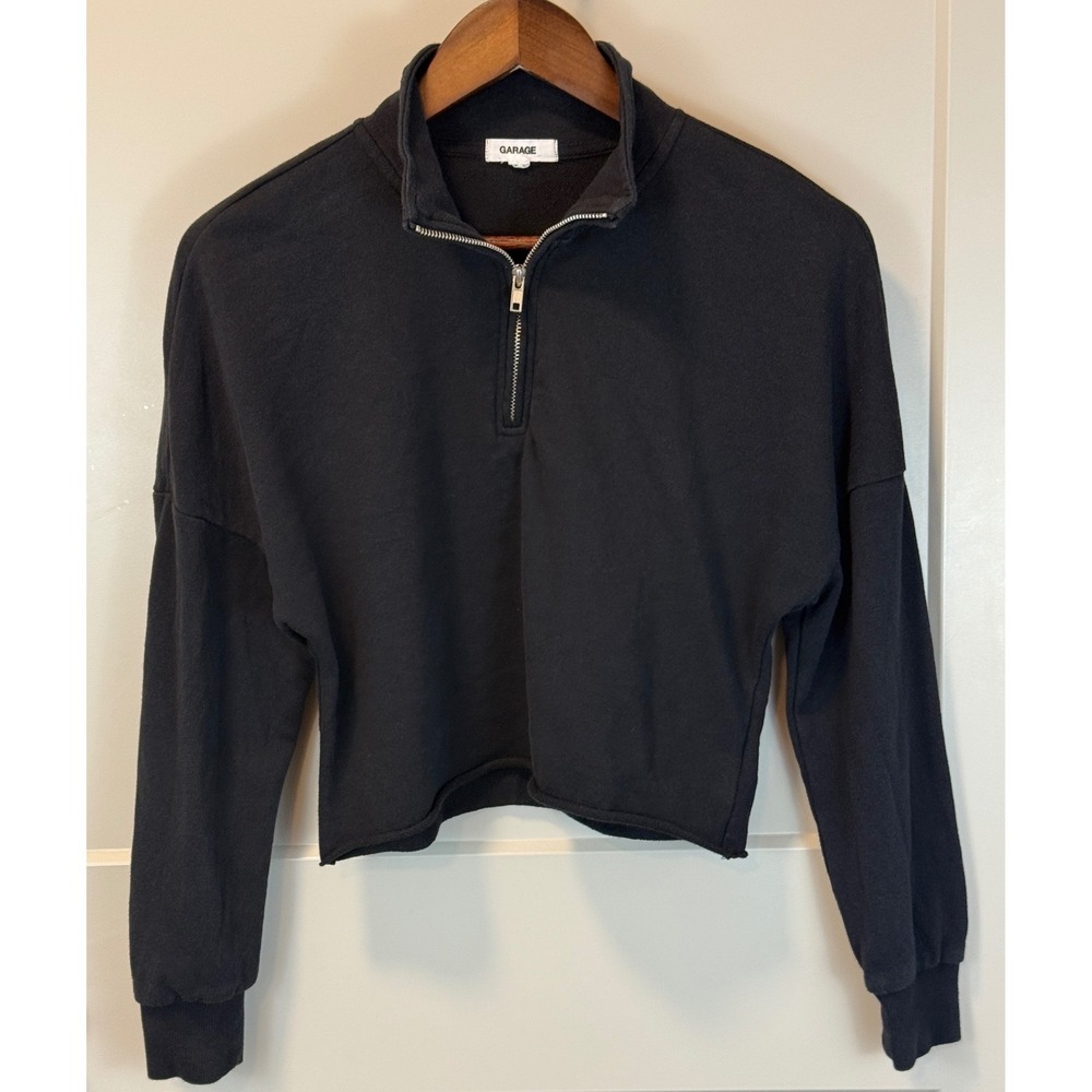 Garage Chopped Half‎ Zip Long Sleeve Sweatshirt Black Size Small